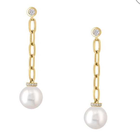 $1,860 New EFFY 14K Yellow Gold, 8MM Freshwater Pearl & Diamond Drop Earrings - Picture 3 of 14